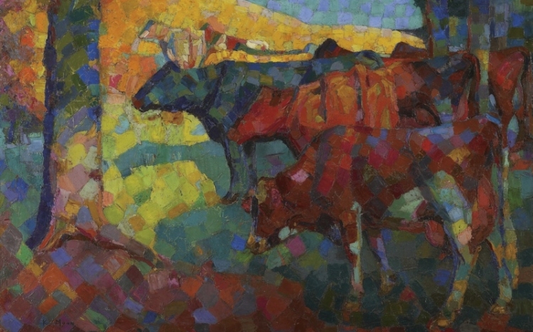 Kathleen Munn (1887-1974), Untitled (Cows on a Hillside), c. 1916, oil on canvas, 78.7 x 104.1 cm, AGO Purchased with funds donated by Susan and Greg Latremoille, Toronto, 2006, 2006/85